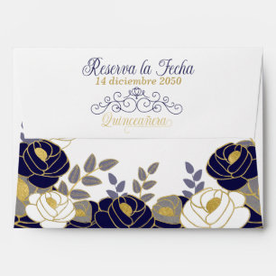 Floral Spanish Quinceanera Navy Blue Envelope