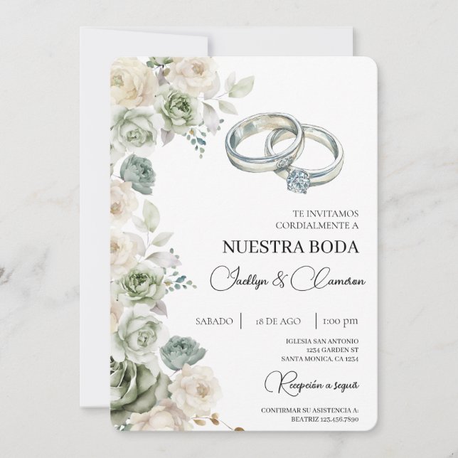 Floral Spanish Wedding Invitation (Front)
