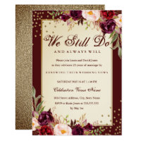 Floral Sparkle Burgundy Vow Renewal Anniversary Invitation