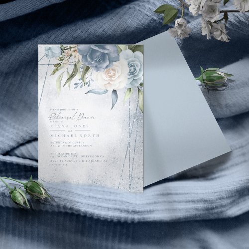 Floral Sparkles Rehearsal Dinner Dusty Blue ID889