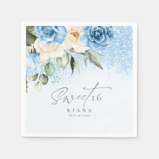 Floral Sparkles Sweet Sixteen Blue ID912