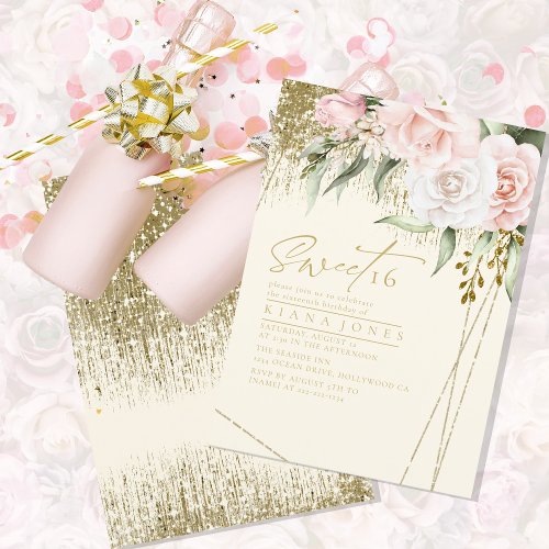 Floral Sparkles Sweet Sixteen Gold ID912