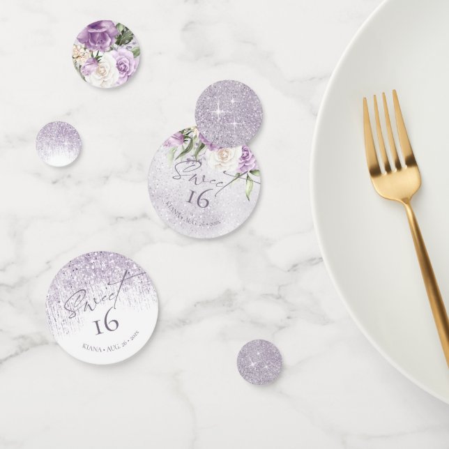 Floral Sparkles Sweet Sixteen Mauve ID912 Confetti (Group)