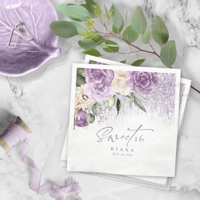 Floral Sparkles Sweet Sixteen Mauve ID912 Napkins (Creator Uploaded)