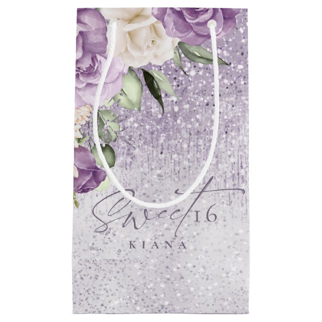 Floral Sparkles Sweet Sixteen Mauve ID912 Small Gift Bag (Front)