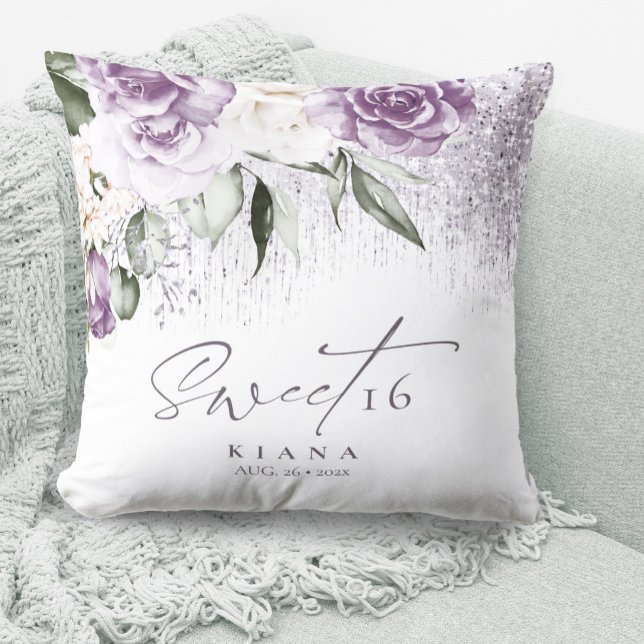 Floral Sparkles Sweet Sixteen Mauve ID912 Throw Pillow (Creator Uploaded)