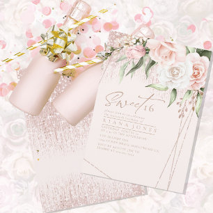 Floral Sparkles Sweet Sixteen Rose Gold ID912