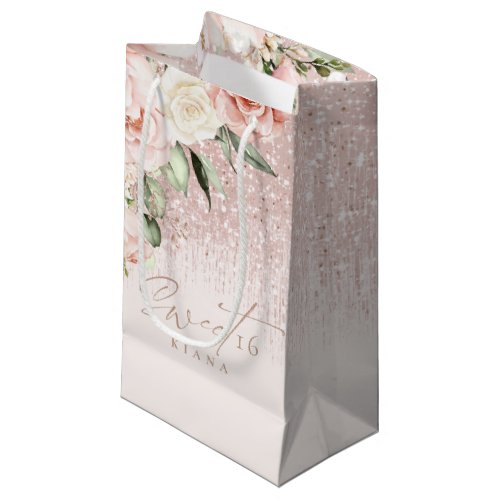 Floral Sparkles Sweet Sixteen Rose Gold ID912 Small Gift Bag