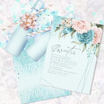 Floral Sparkles Sweet Sixteen Teal Id912 by arrayforcards at Zazzle