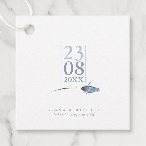 Floral Sparkles Wedding Date Dusty Blue ID889 Favor Tags