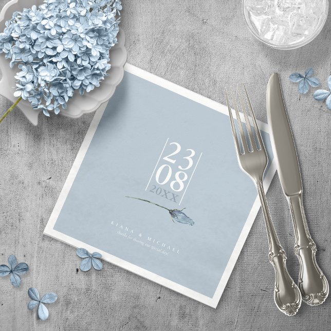 Floral Sparkles Wedding Date Dusty Blue ID889 Napkins (Creator Uploaded)