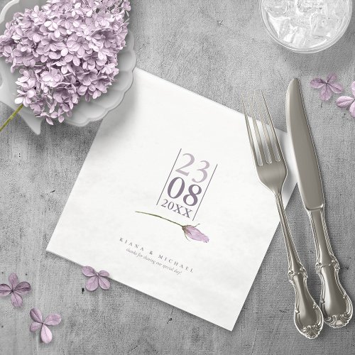 Floral Sparkles Wedding Date WhiteMauve ID889  Napkins