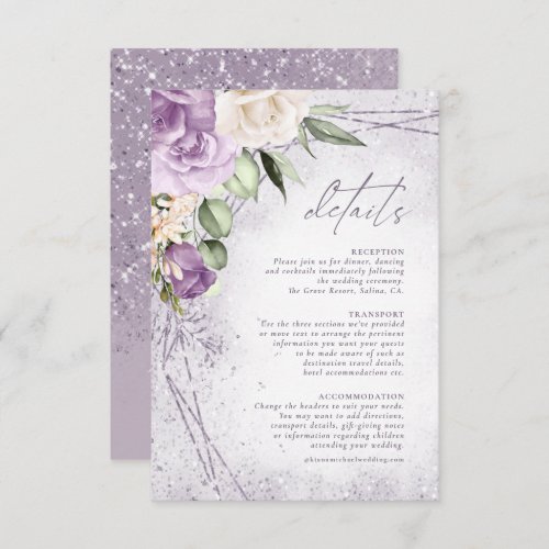 Floral Sparkles Wedding Details Mauve ID889 Enclosure Card