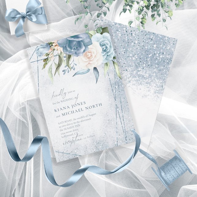 Floral Sparkles Wedding Dusty Blue ID889 (Creator Uploaded)