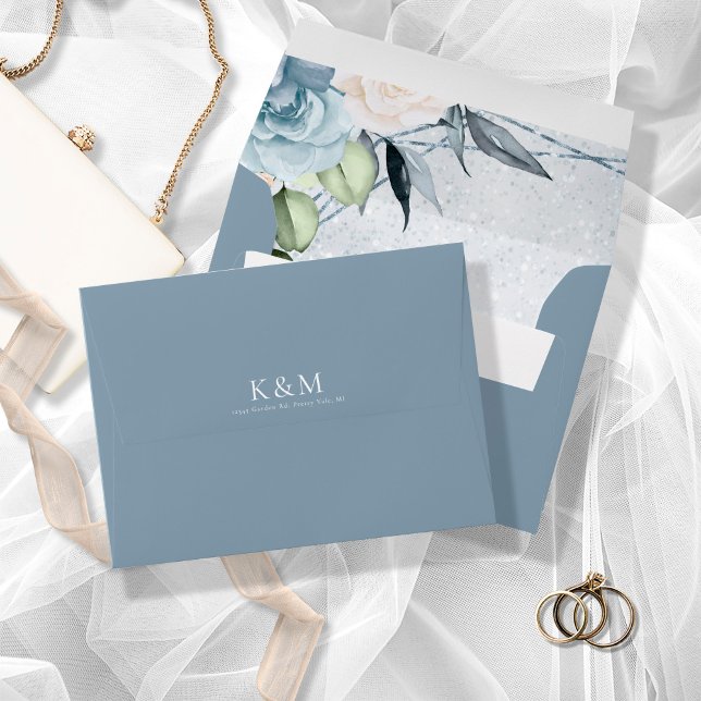 Floral Sparkles Wedding Dusty Blue ID889  Envelope (Creator Uploaded)
