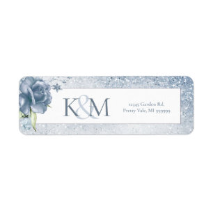 Floral Sparkles Wedding Dusty Blue ID889 Label