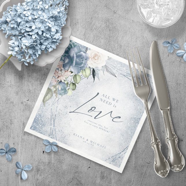 Floral Sparkles Wedding Dusty Blue ID889 Napkins (Creator Uploaded)