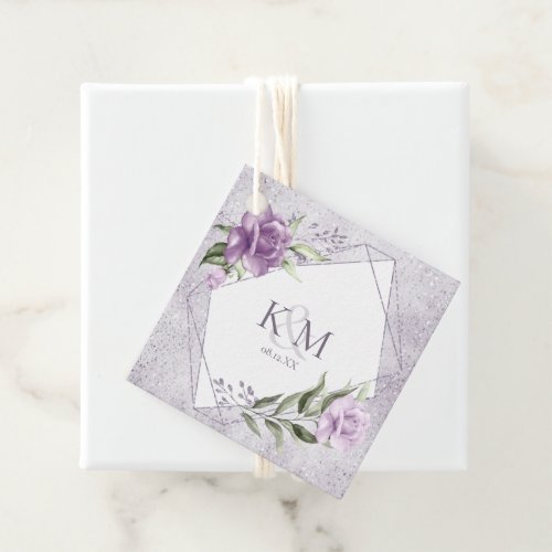 Floral Sparkles Wedding Initials Mauve ID889  Favor Tags