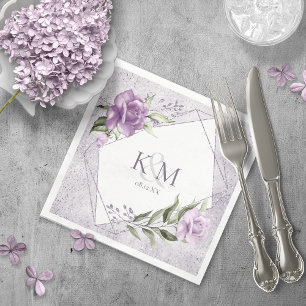 Floral Sparkles Wedding Initials Mauve ID889 Napkins