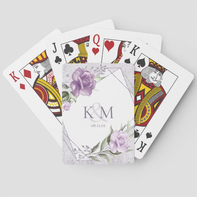 Floral Sparkles Wedding Initials Mauve ID889 Poker Cards (Back)