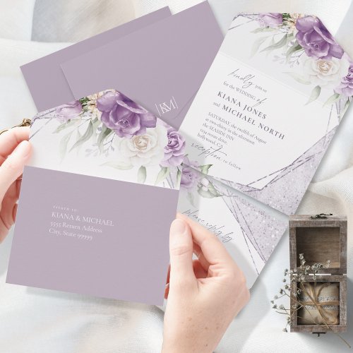 Floral Sparkles Wedding Mauve ID889 All In One Invitation