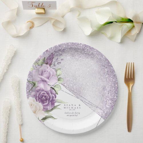 Floral Sparkles Wedding Mauve ID889 Paper Plates