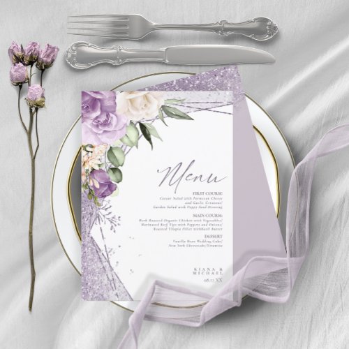 Floral Sparkles Wedding Menu1 Mauve ID889