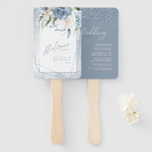 Floral Sparkles Wedding Party or Program Bl ID889 Hand Fan