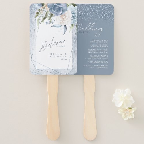 Floral Sparkles Wedding Party or Program Bl ID889 Hand Fan