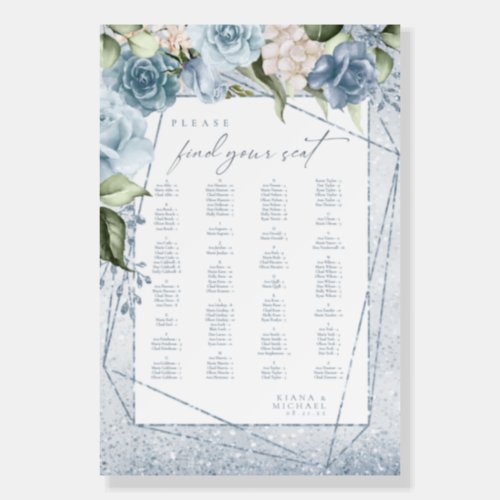 Floral Sparkles Wedding Seating Chart Blue ID889 Foam Board