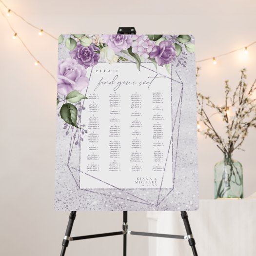 Floral Sparkles Wedding Seating Chart Mauve ID889 Foam Board