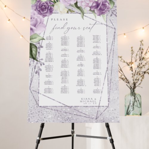 Floral Sparkles Wedding Seating Chart Mauve ID889 Foam Board