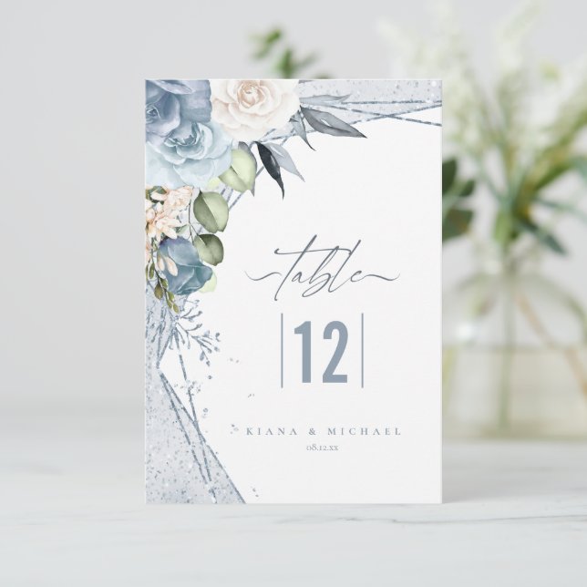 Floral Sparkles Wedding Table Number ID889 (Standing Front)