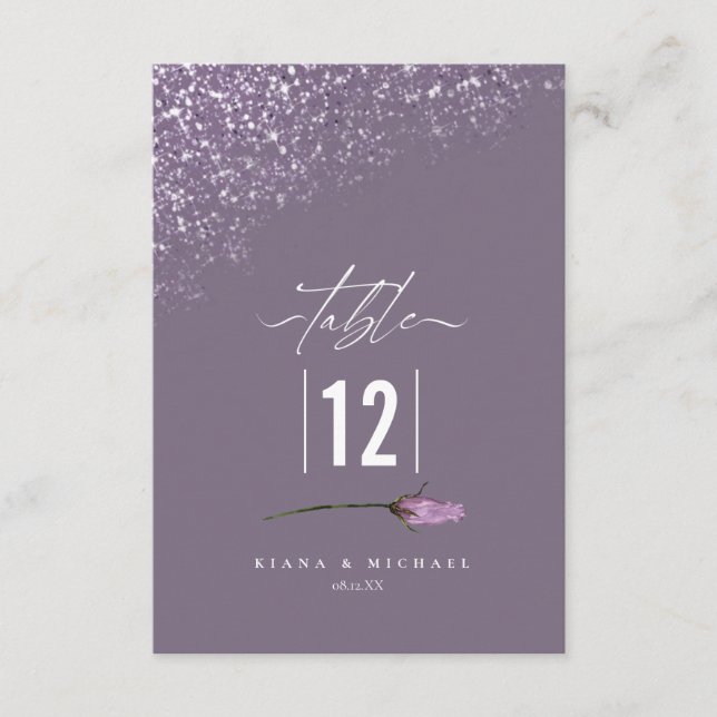 Floral Sparkles Wedding Table Number Mauve2 ID889  (Front)