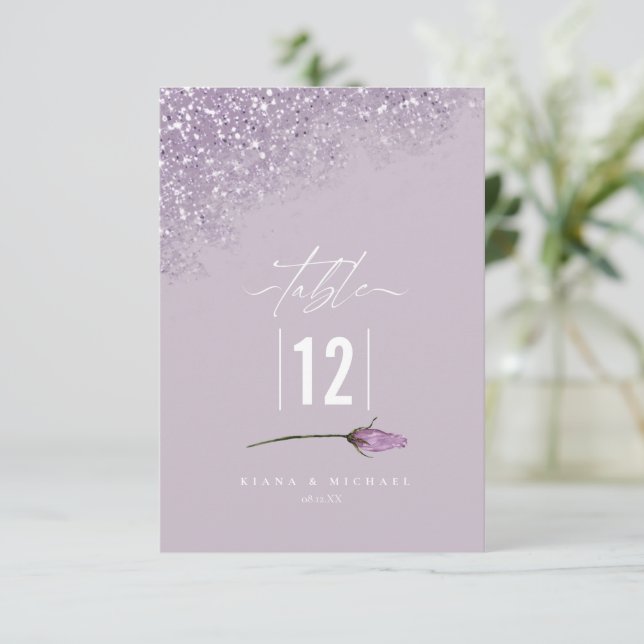 Floral Sparkles Wedding Table Number Mauve ID889  (Standing Front)