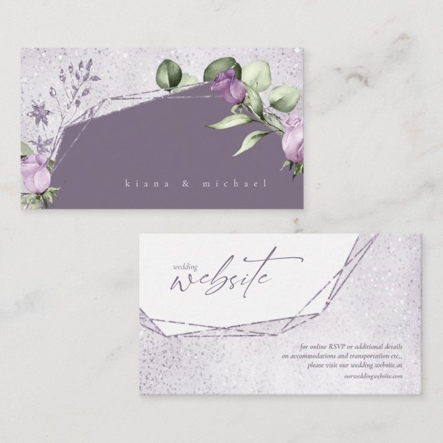 Floral Sparkles Wedding Website Mauve ID889 Enclosure Card (Front/Back)