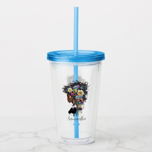 Floral Sparkling African American Woman Acrylic Tumbler