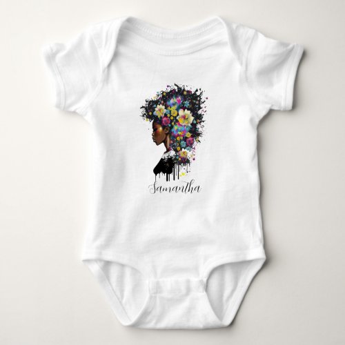 Floral Sparkling African American Woman Baby Bodysuit