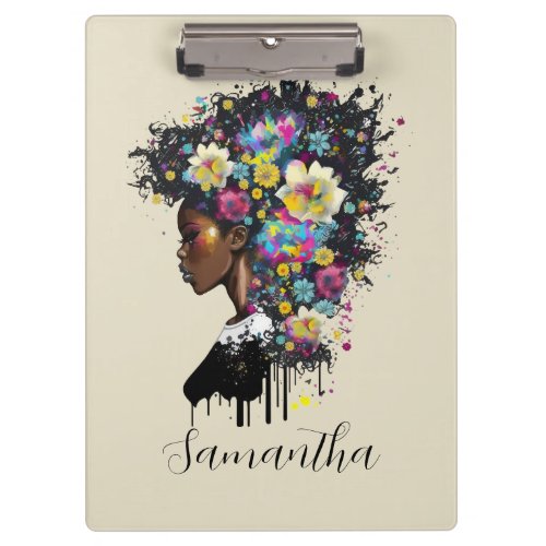Floral Sparkling African American Woman Clipboard