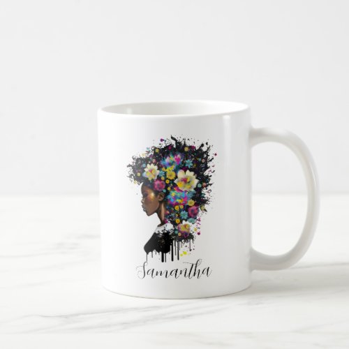 Floral Sparkling African American Woman Coffee Mug