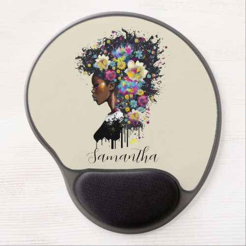 Floral Sparkling African American Woman Gel Mouse Pad