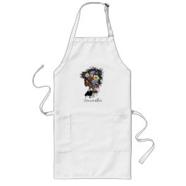 Floral Sparkling African American Woman Long Apron