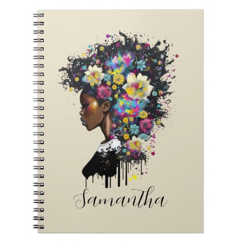 Floral Sparkling African American Woman Notebook