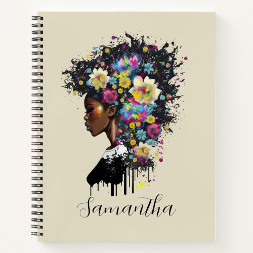 Floral Sparkling African American Woman Notebook