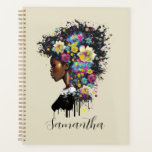 Floral Sparkling African American Woman Planner<br><div class="desc">This elegant and trendy design features a beautiful Afro-American girl with floral decorations in her hair. You can personalize it with your name written in elegant calligraphy. It is also a perfect gift for strong,  independent Afro-American women.</div>
