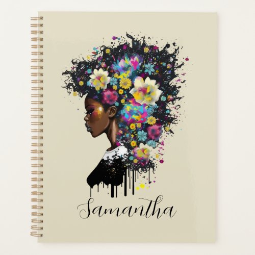 Floral Sparkling African American Woman Planner