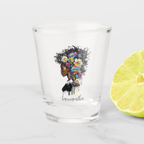 Floral Sparkling African American Woman Shot Glass