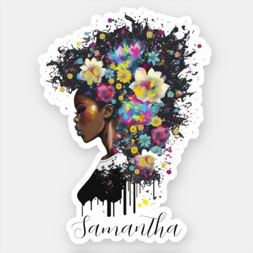 Floral Sparkling African American Woman Sticker