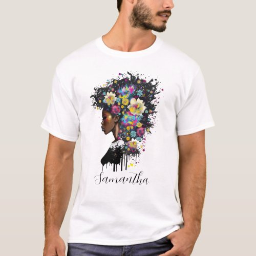 Floral Sparkling African American Woman T_Shirt