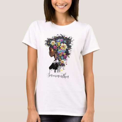 Floral Sparkling African American Woman T_Shirt